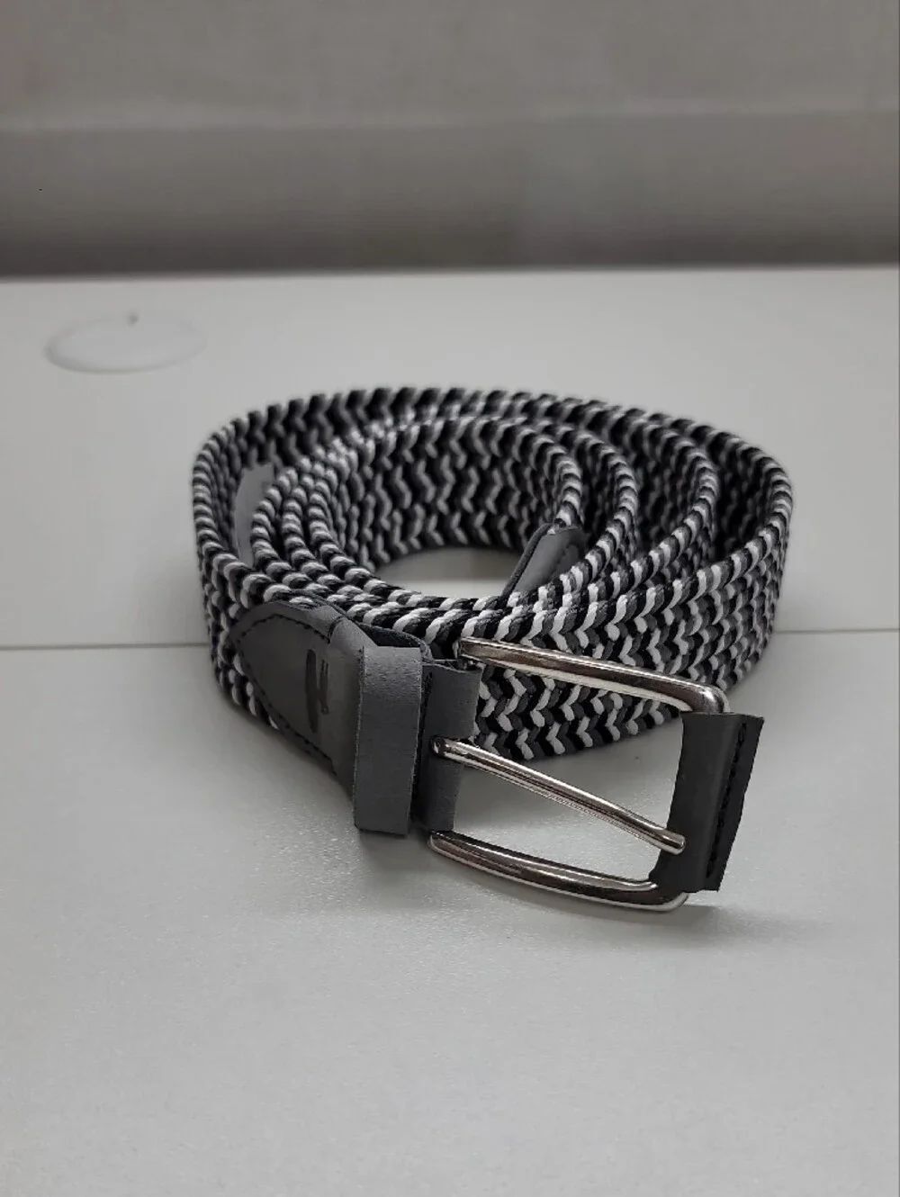 Johnnie-O Men's Braided Stretch Cotton Belt - Black, White And Gray Size XXL